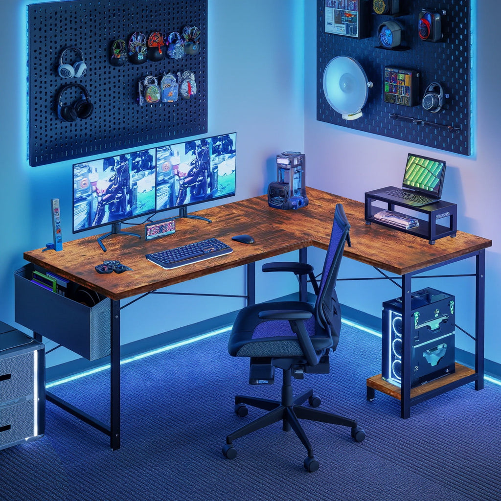 TINKLE WELL 50-inch L-Shaped Computer Desks, Corner Gaming Table with Wooden Desktop, Reversible Design, CPU Stand and Side Bag for Home Office, Study, Black