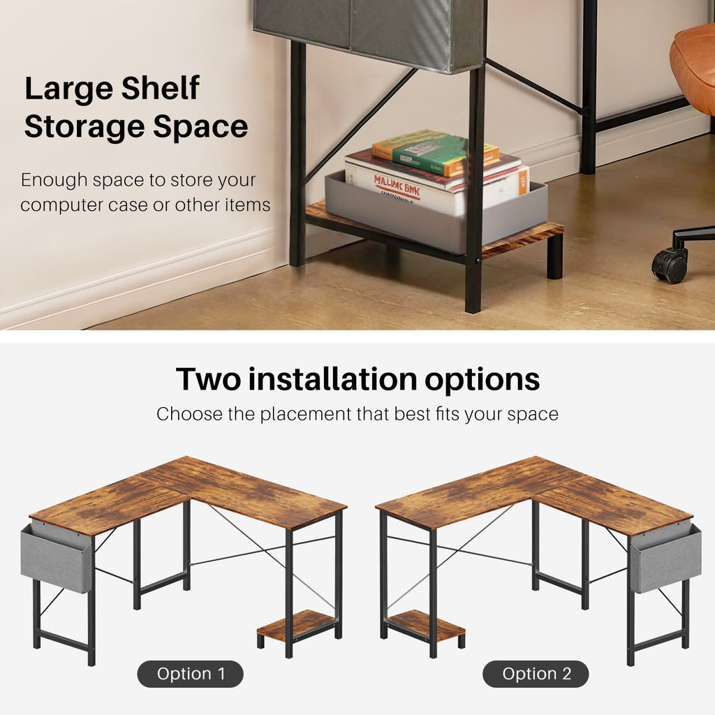 TINKLE WELL 50-inch L-Shaped Computer Desks, Corner Gaming Table with Wooden Desktop, Reversible Design, CPU Stand and Side Bag for Home Office, Study, Black