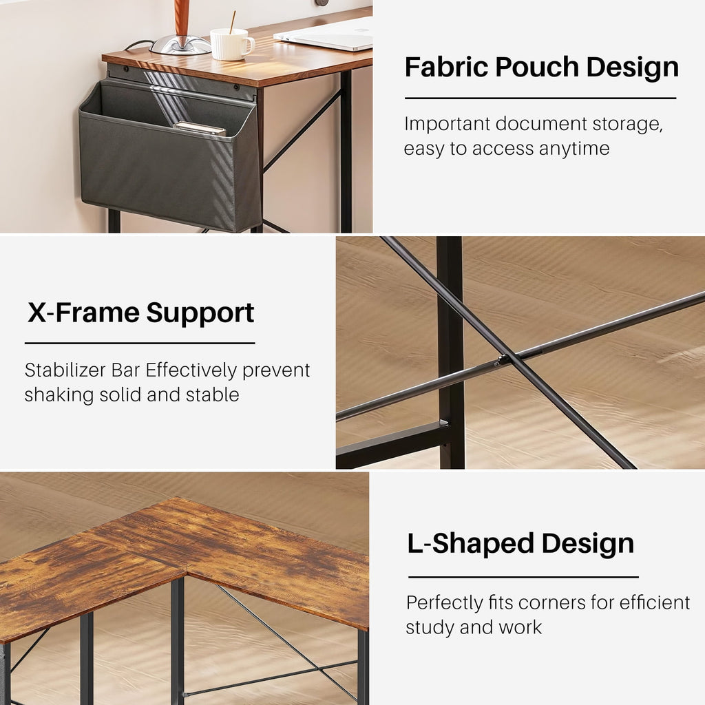 TINKLE WELL 50-inch L-Shaped Computer Desks, Corner Gaming Table with Wooden Desktop, Reversible Design, CPU Stand and Side Bag for Home Office, Study, Black
