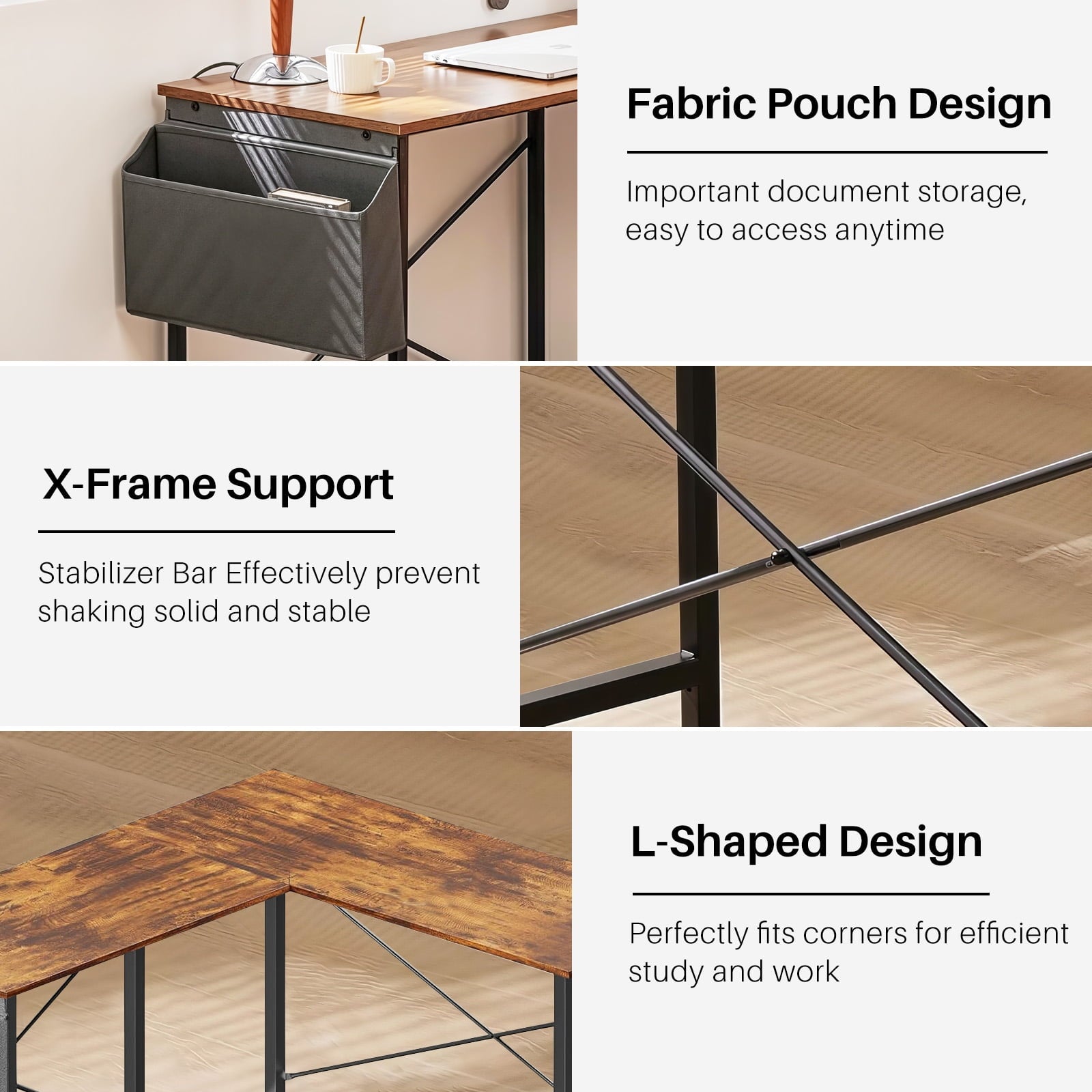 TINKLE WELL 50-inch L-Shaped Computer Desks, Corner Gaming Table with Wooden Desktop, Reversible Design, CPU Stand and Side Bag for Home Office, Study, Black