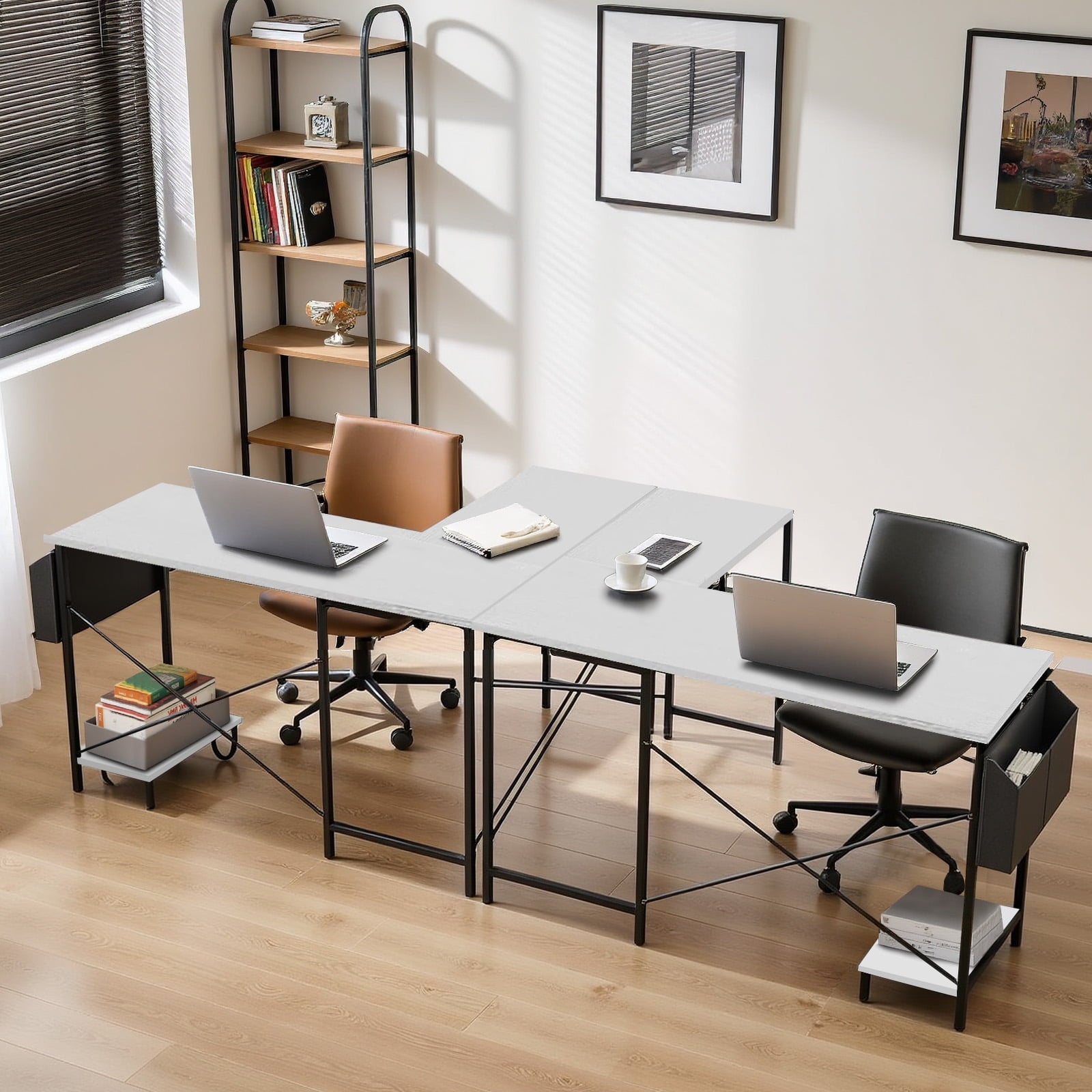 TINKLE WELL 50-inch L-Shaped Computer Desks, Corner Gaming Table with Wooden Desktop, Reversible Design, CPU Stand and Side Bag for Home Office, Study, Black