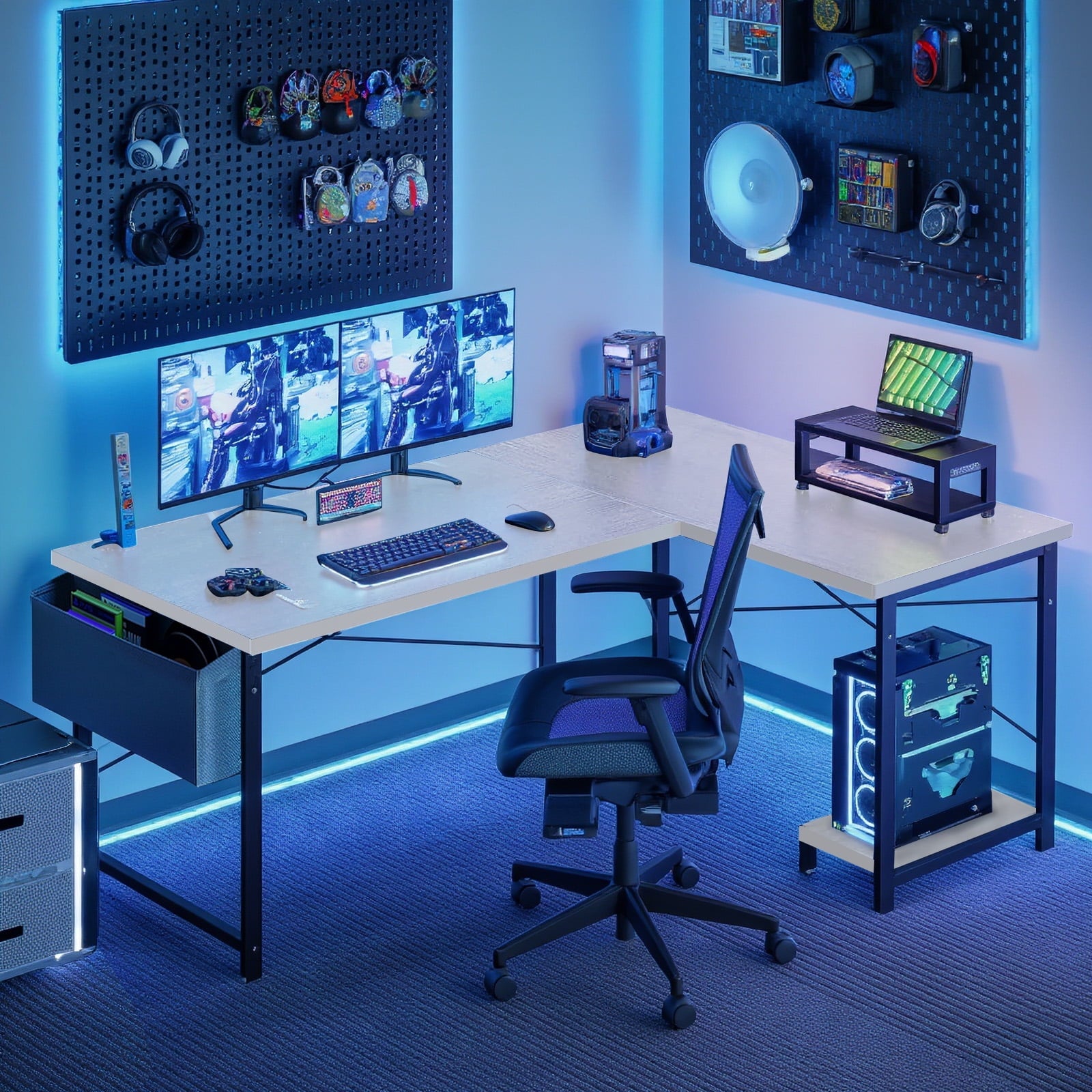 TINKLE WELL 50-inch L-Shaped Computer Desks, Corner Gaming Table with Wooden Desktop, Reversible Design, CPU Stand and Side Bag for Home Office, Study, Black
