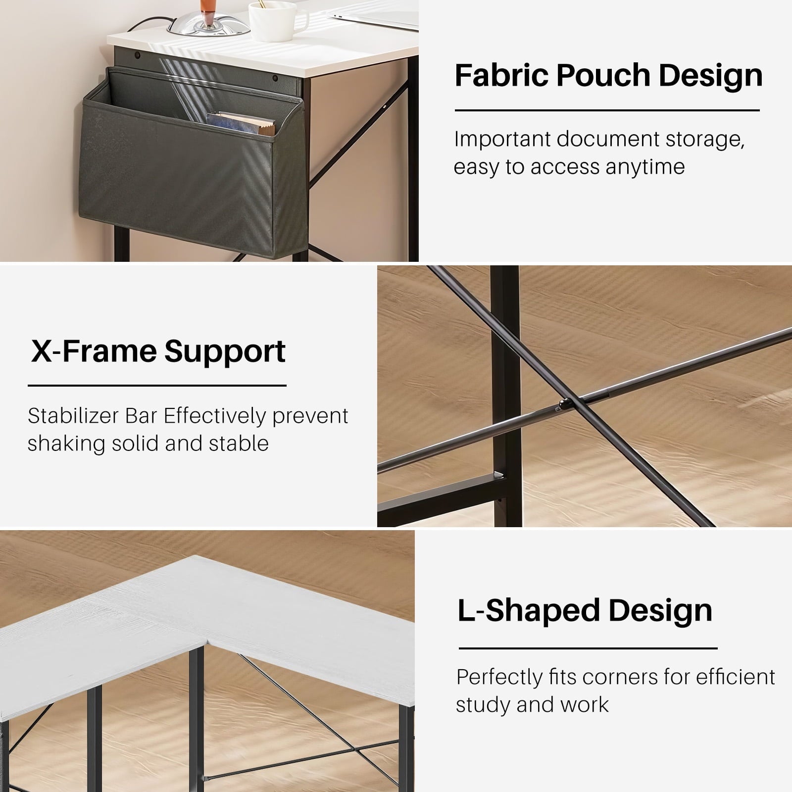 TINKLE WELL 50-inch L-Shaped Computer Desks, Corner Gaming Table with Wooden Desktop, Reversible Design, CPU Stand and Side Bag for Home Office, Study, Black