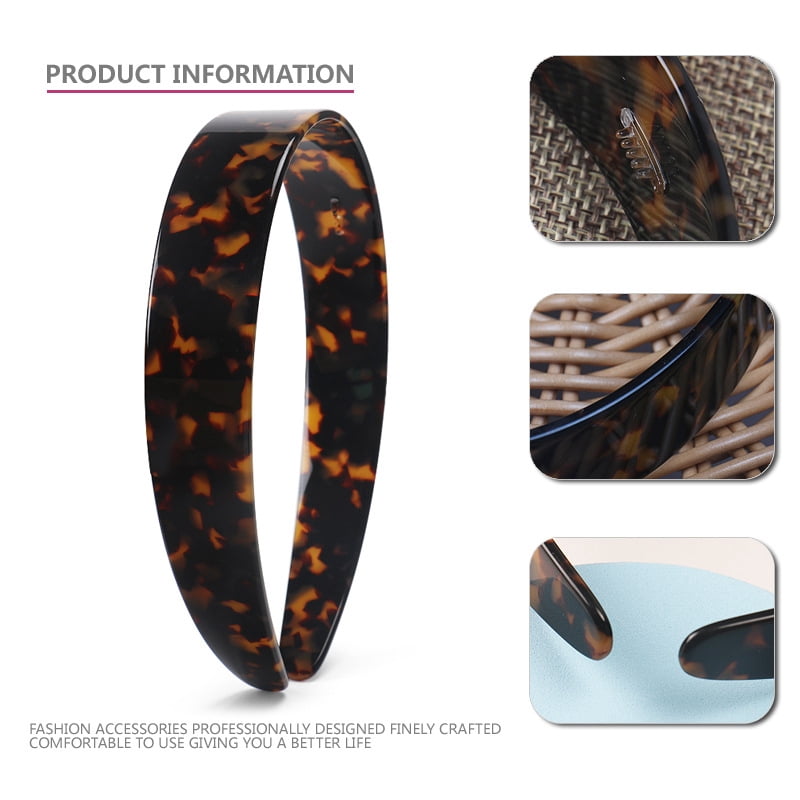 Thick Tortoise Shell Headband with Teeth for Women, 1.5in Wide, Acetate, No Slip, Retro Plastic Hair Accessory