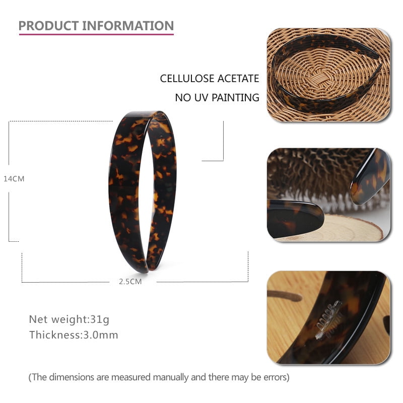 Thick Tortoise Shell Headband with Teeth for Women, 1.5in Wide, Acetate, No Slip, Retro Plastic Hair Accessory