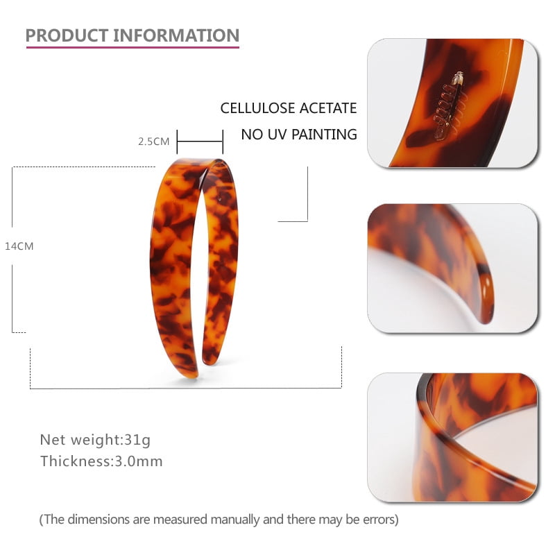 Thick Tortoise Shell Headband with Teeth for Women, 1.5in Wide, Acetate, No Slip, Retro Plastic Hair Accessory