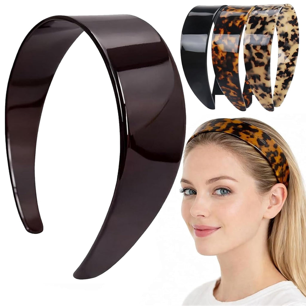 Thick Tortoise Shell Headband with Teeth for Women, 1.5in Wide, Acetate, No Slip, Retro Plastic Hair Accessory