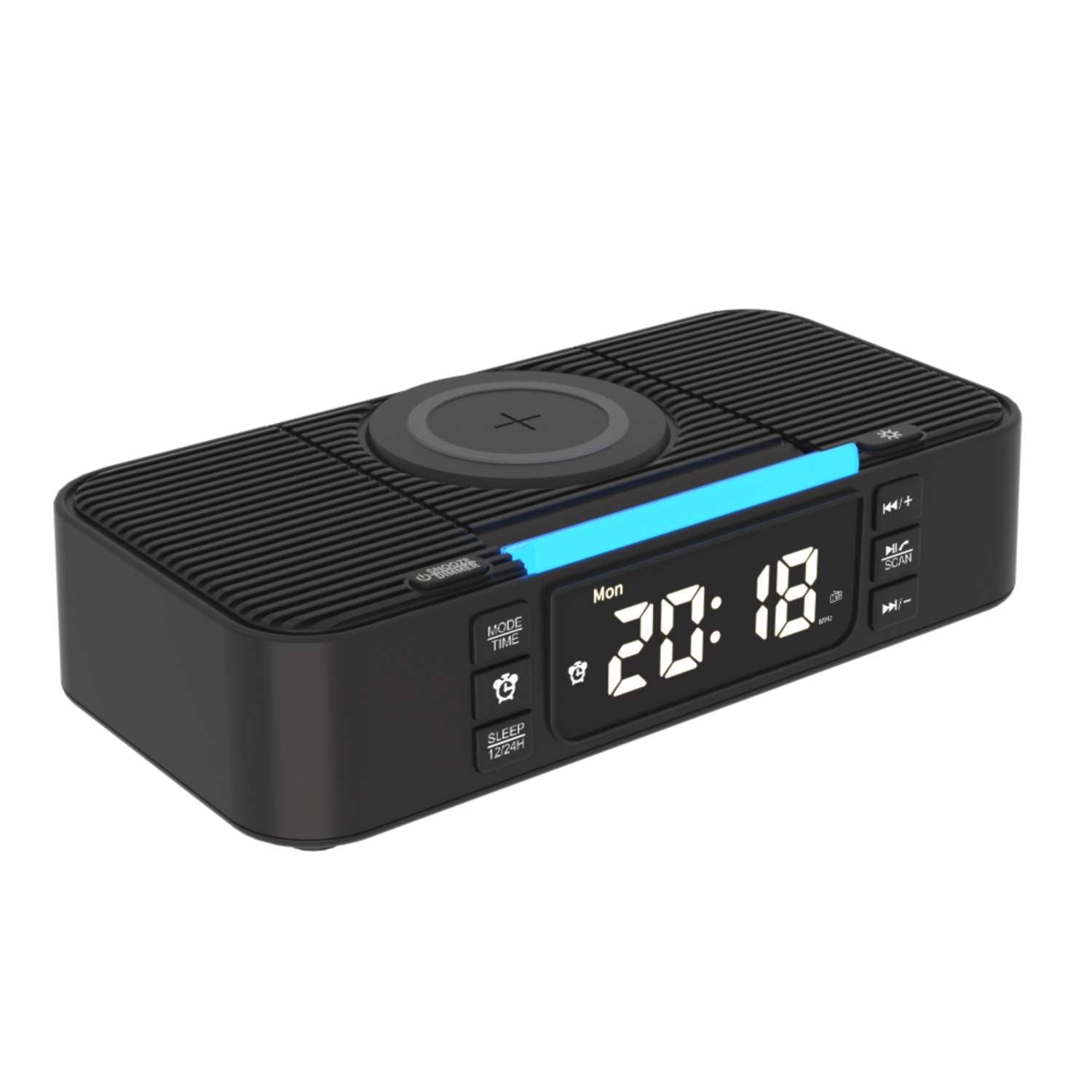 Bluetooth Speaker with Wireless Charger 10W Fast Charging, FM Radio Alarm Clock, Dual Bass, USB-C/USB Hub, LED Display, Snooze