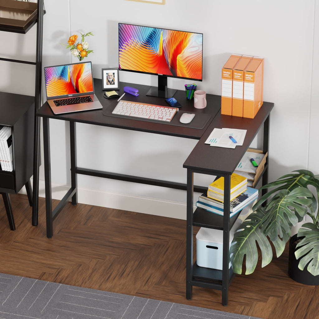 Dkelincs 39 inch L-Shaped Computer Gaming Desk Corner Desk with Reversible Storage Shelves for Home Office, Black