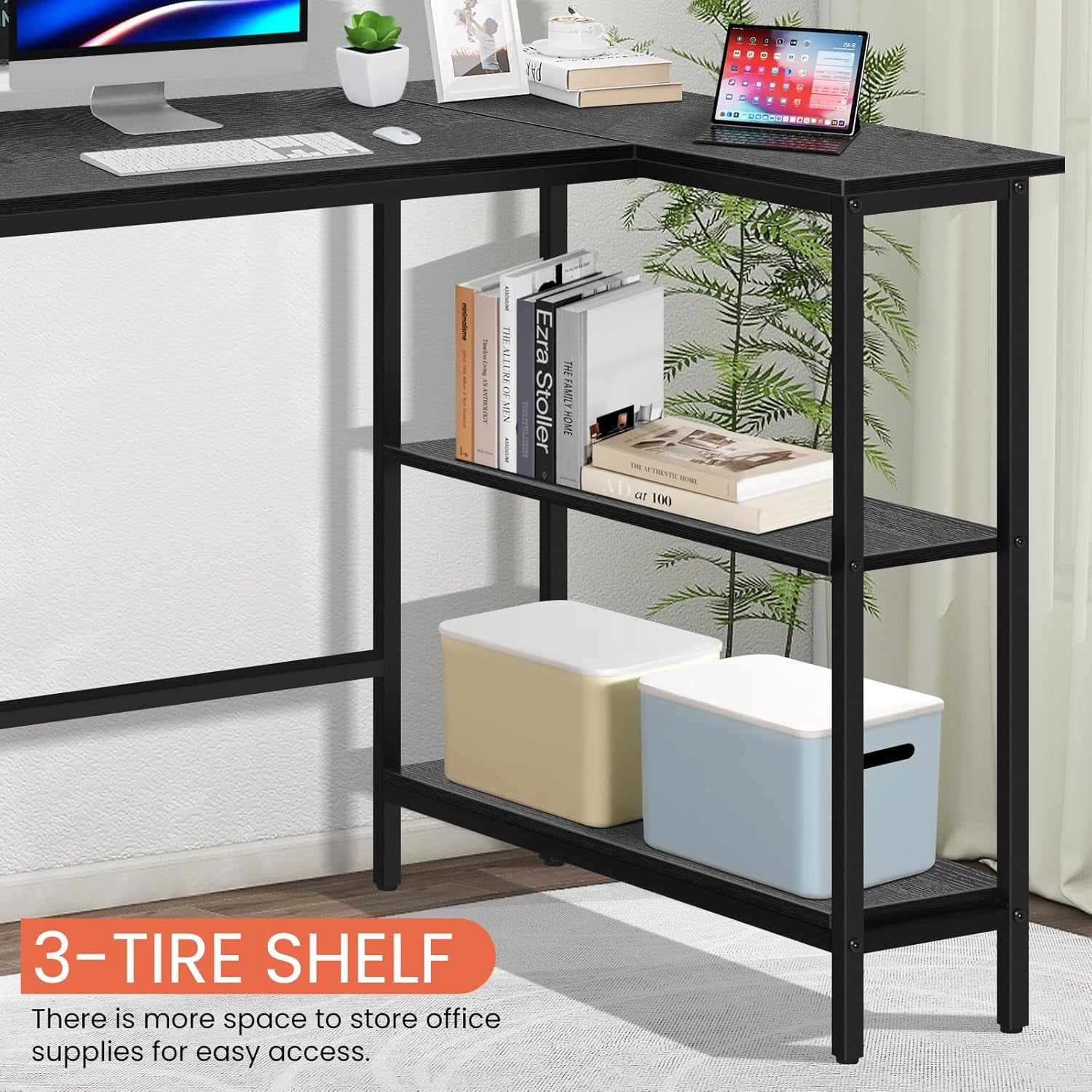 Dkelincs 39 inch L-Shaped Computer Gaming Desk Corner Desk with Reversible Storage Shelves for Home Office, Black