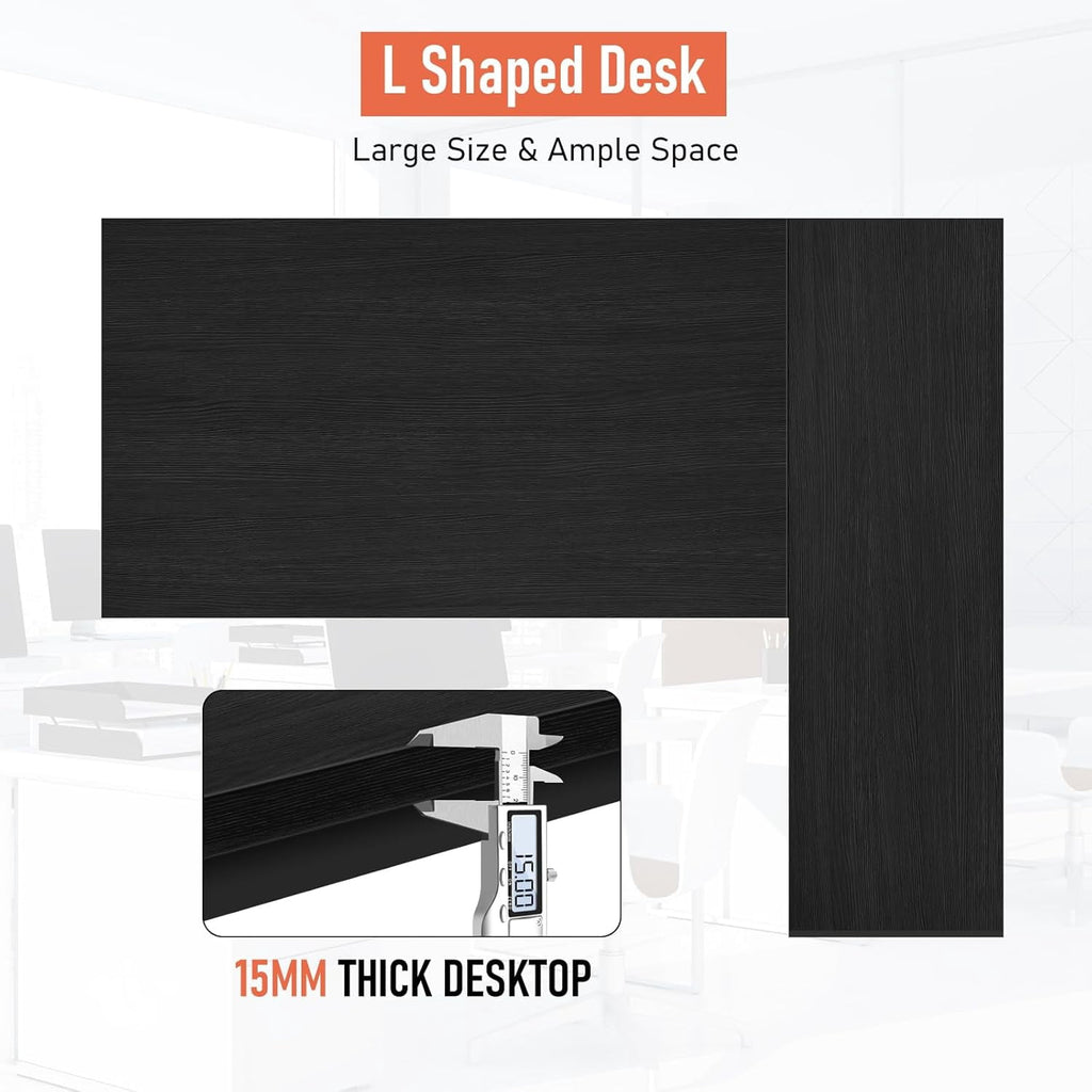 Dkelincs 39 inch L-Shaped Computer Gaming Desk Corner Desk with Reversible Storage Shelves for Home Office, Black