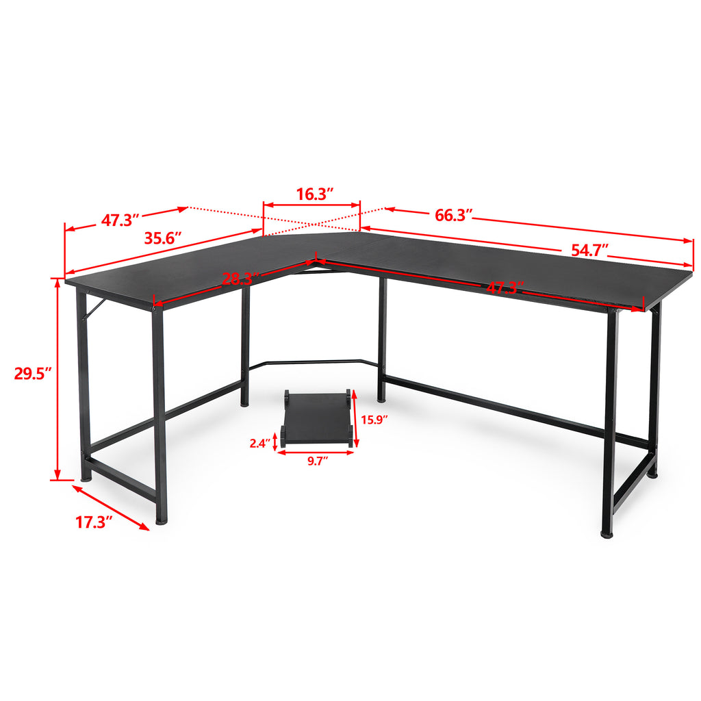 SuperDeal 66" MDF L-Shaped Computer Desk Powder Coating W/CPU Stand 30in Height for Adult