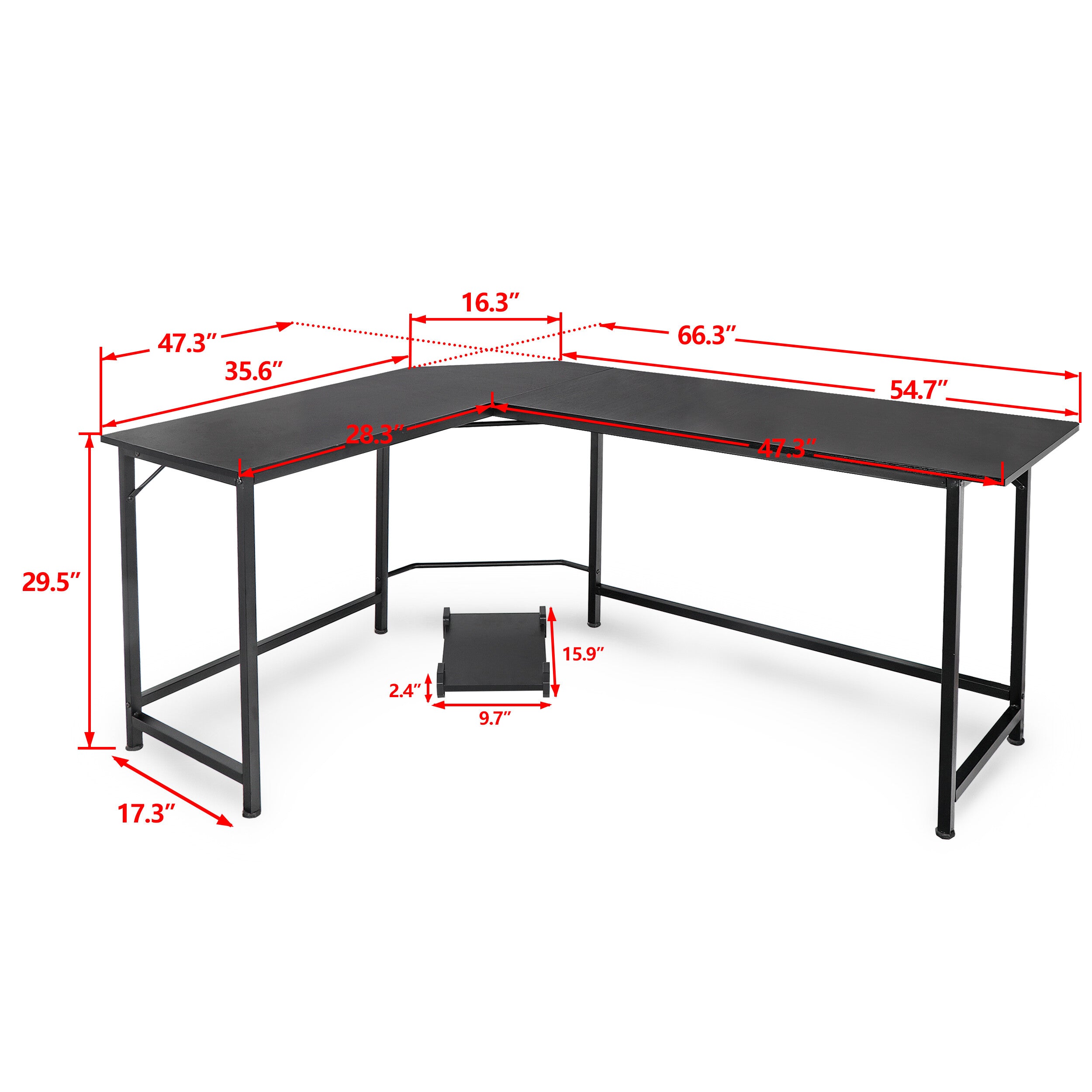 SuperDeal 66" MDF L-Shaped Computer Desk Powder Coating W/CPU Stand 30in Height for Adult