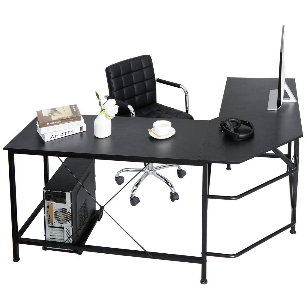 SuperDeal 66" MDF L-Shaped Computer Desk Powder Coating W/CPU Stand 30in Height for Adult
