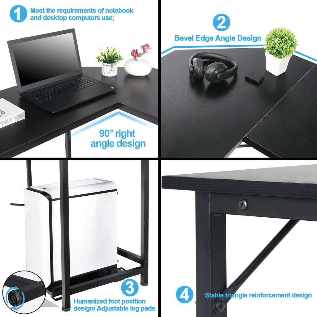 SuperDeal 66" MDF L-Shaped Computer Desk Powder Coating W/CPU Stand 30in Height for Adult