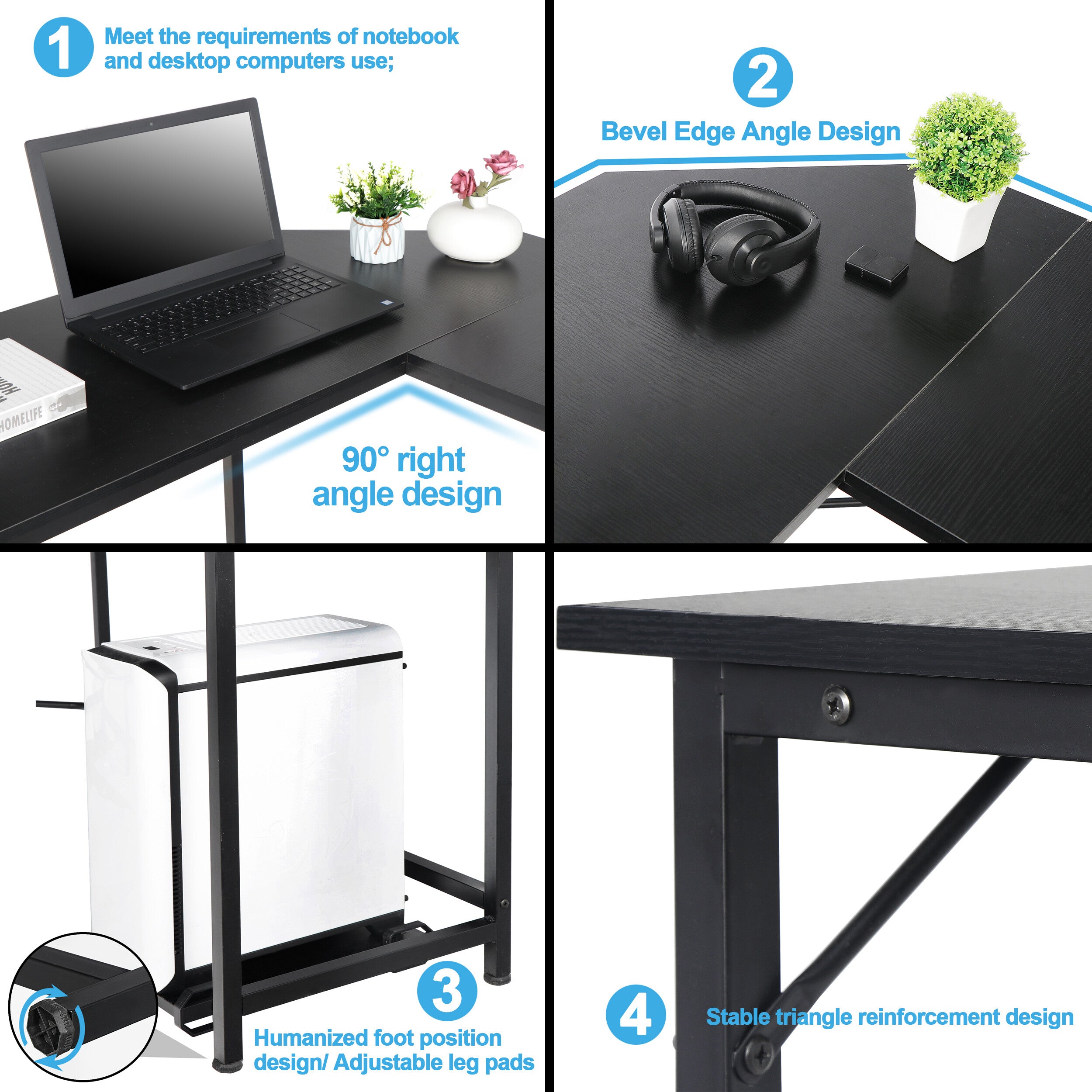 SuperDeal 66" MDF L-Shaped Computer Desk Powder Coating W/CPU Stand 30in Height for Adult