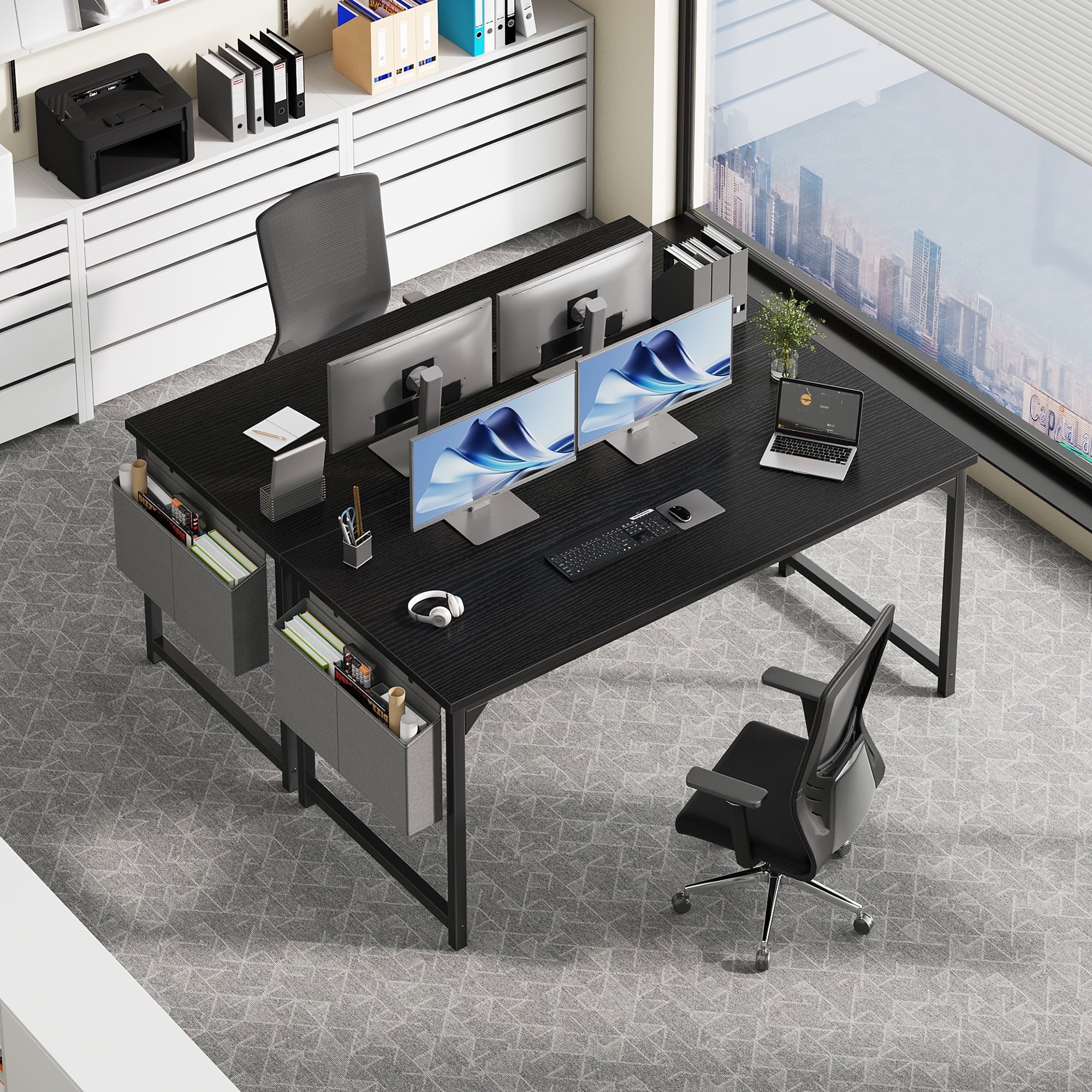 EDX 63" Computer Desk with Metal Frame, Waterproof Surface &amp; Storage Bag – Ideal for Office Use, Black