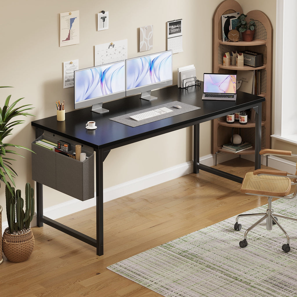 EDX 63" Computer Desk with Metal Frame, Waterproof Surface &amp; Storage Bag – Ideal for Office Use, Black