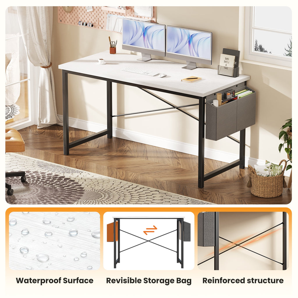 EDX 63" Computer Desk with Metal Frame, Waterproof Surface &amp; Storage Bag – Ideal for Office Use, Black