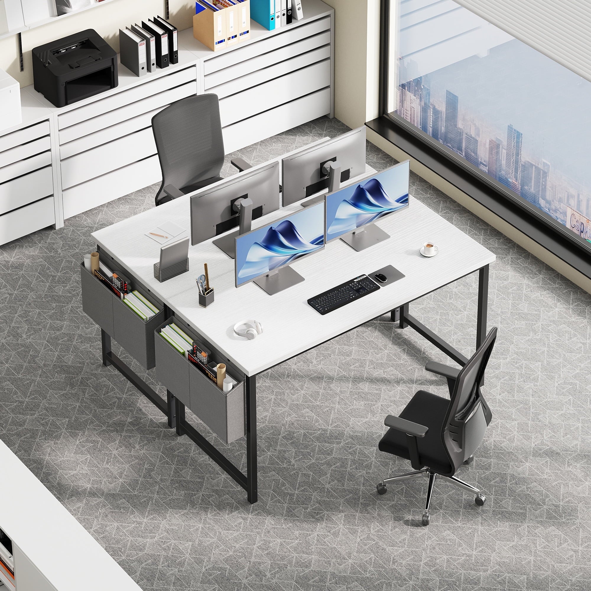 EDX 63" Computer Desk with Metal Frame, Waterproof Surface &amp; Storage Bag – Ideal for Office Use, Black