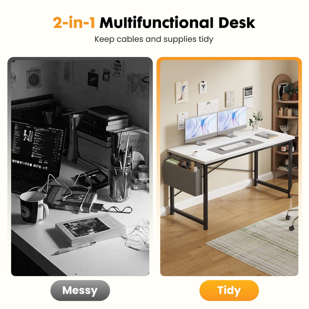 EDX 63" Computer Desk with Metal Frame, Waterproof Surface &amp; Storage Bag – Ideal for Office Use, Black