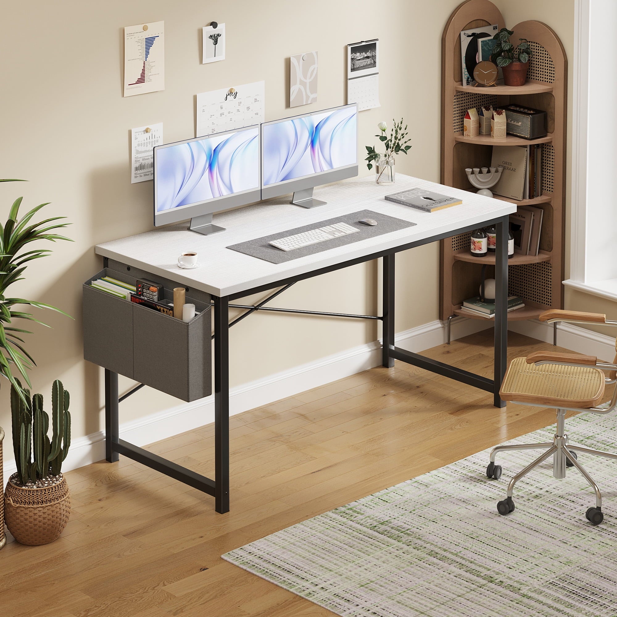 EDX 63" Computer Desk with Metal Frame, Waterproof Surface &amp; Storage Bag – Ideal for Office Use, Black