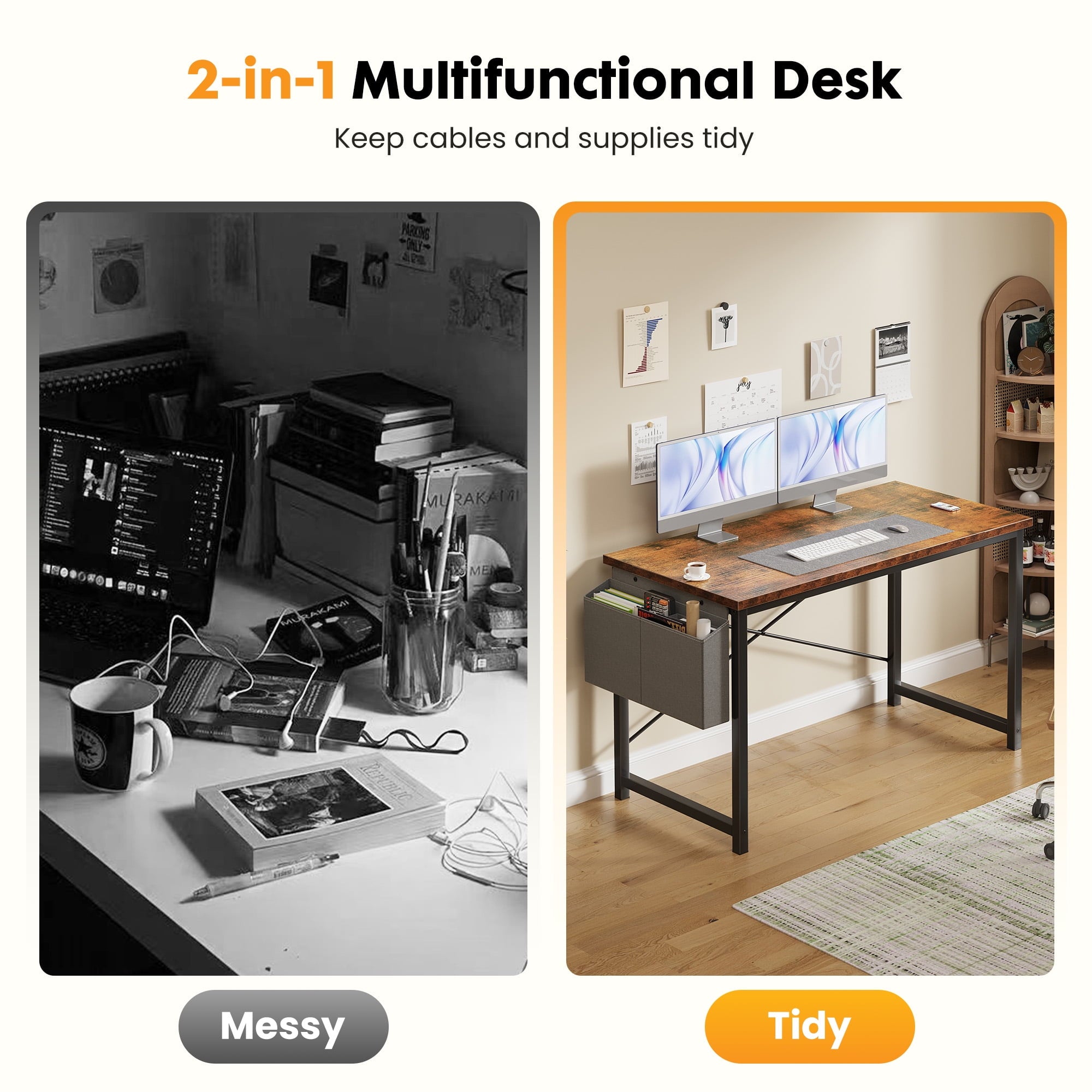 EDX 63" Computer Desk with Metal Frame, Waterproof Surface &amp; Storage Bag – Ideal for Office Use, Black