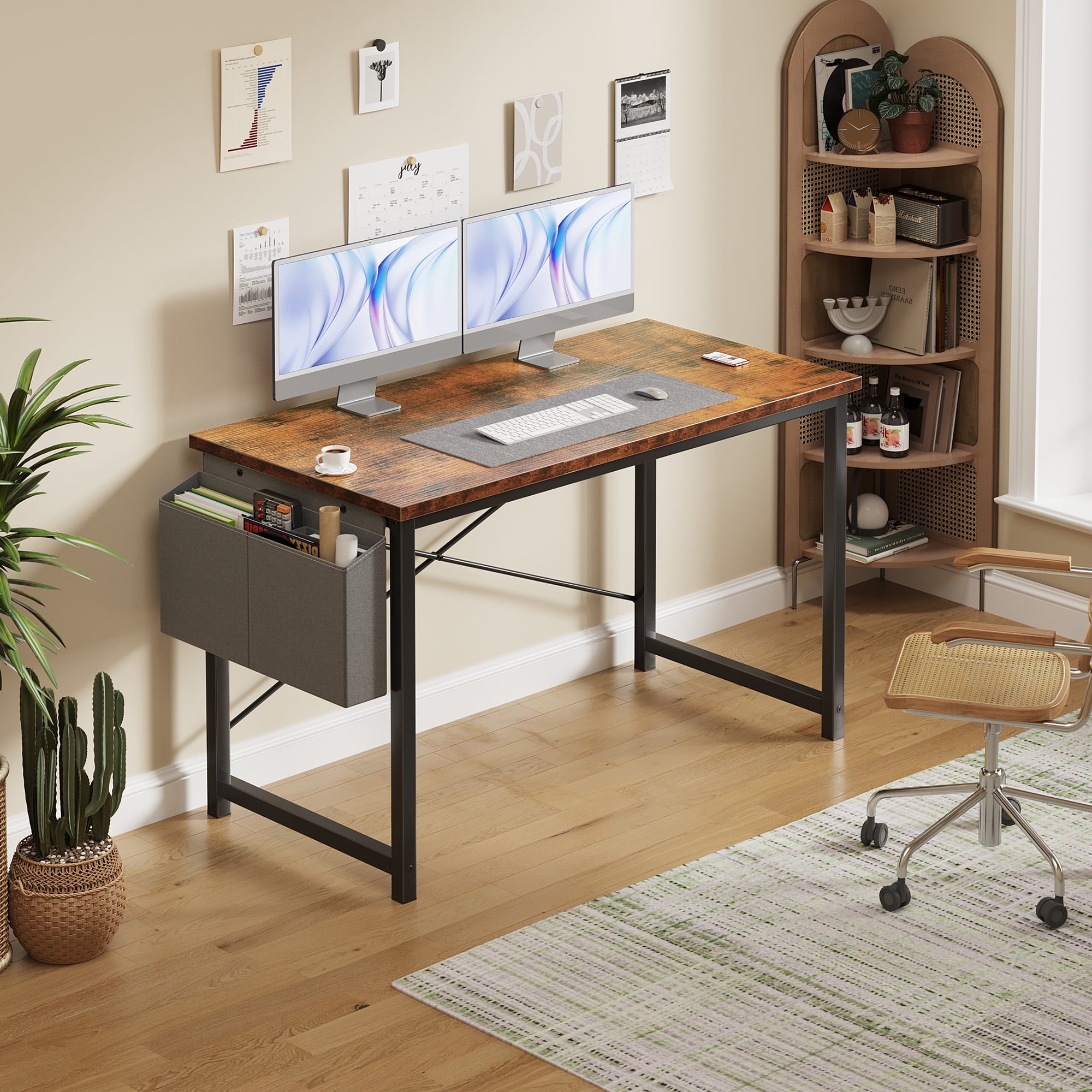 EDX 63" Computer Desk with Metal Frame, Waterproof Surface &amp; Storage Bag – Ideal for Office Use, Black