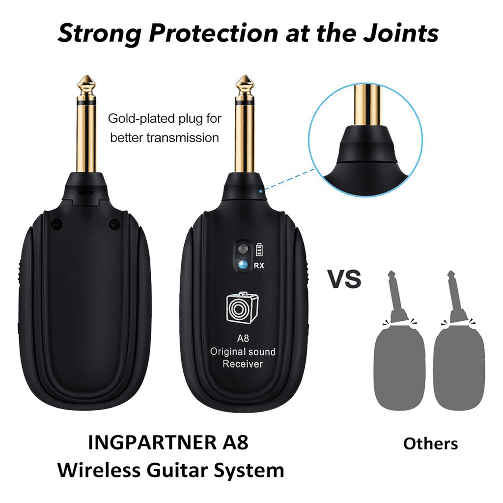 2X A8 Wireless Guitar System Rechargeable UHF Audio Wireless Transmitter Receiver for Guitar  Violin Keyboard