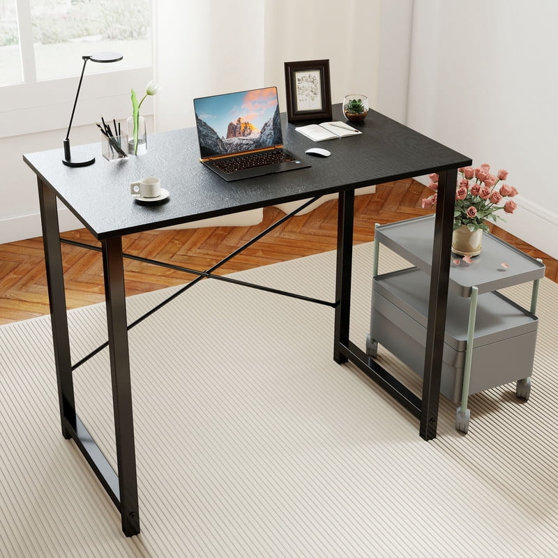 CONCETTA Computer Desk, 40 Inch with Storage Bag and Iron Hooks for Home, Office, Rustic Brown