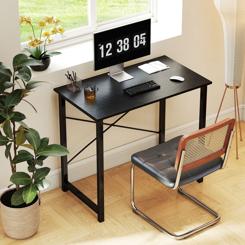 CONCETTA Computer Desk, 40 Inch with Storage Bag and Iron Hooks for Home, Office, Rustic Brown