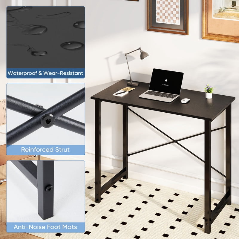 CONCETTA Computer Desk, 40 Inch with Storage Bag and Iron Hooks for Home, Office, Rustic Brown
