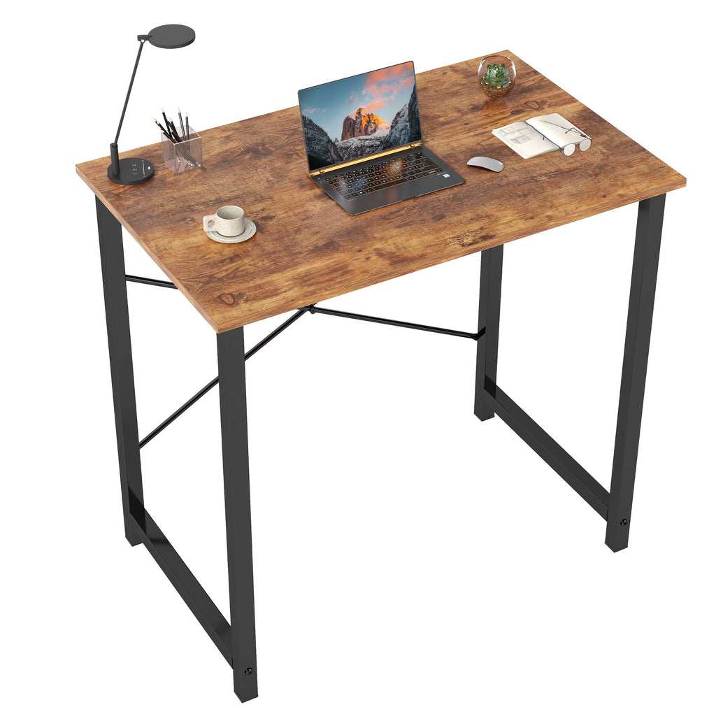 CONCETTA Computer Desk, 40 Inch with Storage Bag and Iron Hooks for Home, Office, Rustic Brown