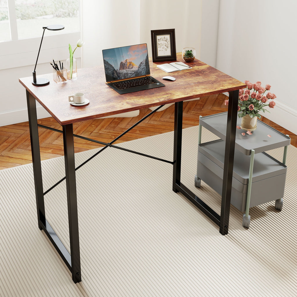 CONCETTA Computer Desk, 40 Inch with Storage Bag and Iron Hooks for Home, Office, Rustic Brown