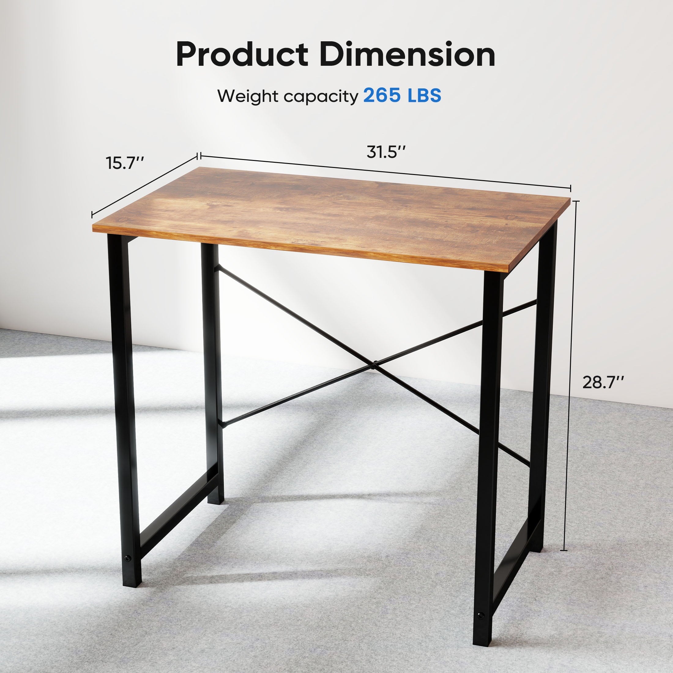 CONCETTA Computer Desk, 40 Inch with Storage Bag and Iron Hooks for Home, Office, Rustic Brown