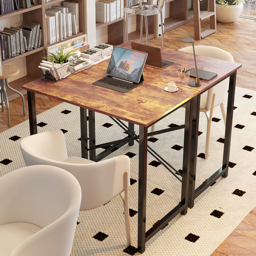 CONCETTA Computer Desk, 40 Inch with Storage Bag and Iron Hooks for Home, Office, Rustic Brown