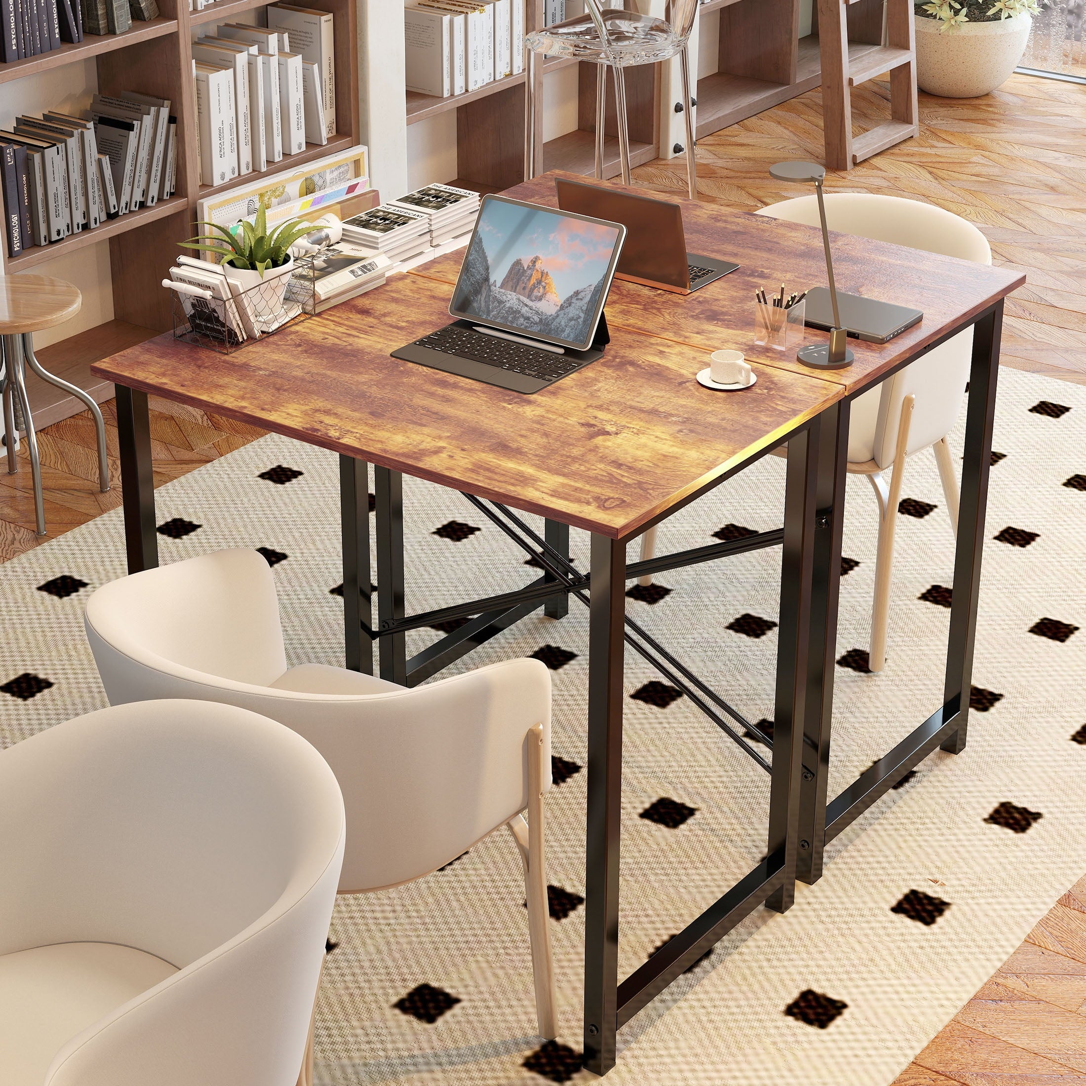 CONCETTA Computer Desk, 40 Inch with Storage Bag and Iron Hooks for Home, Office, Rustic Brown