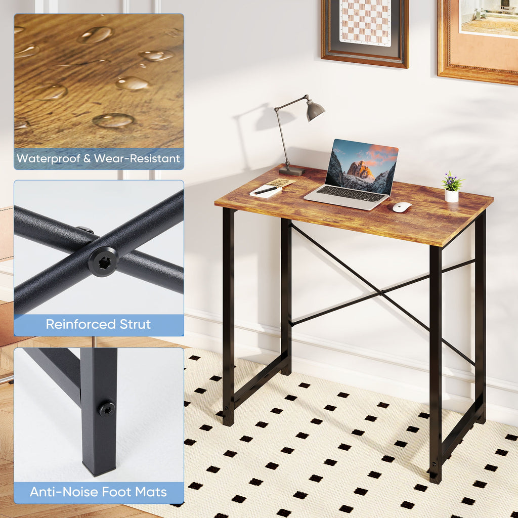 CONCETTA Computer Desk, 40 Inch with Storage Bag and Iron Hooks for Home, Office, Rustic Brown