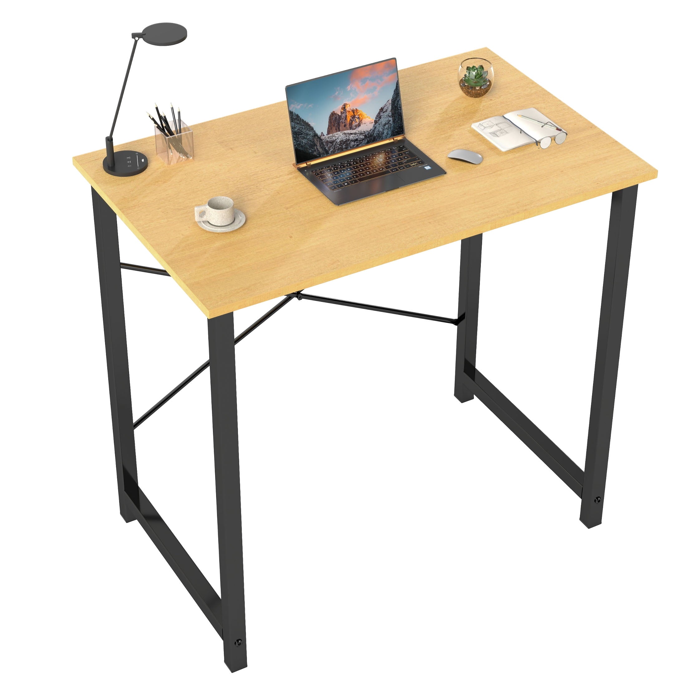 CONCETTA Computer Desk, 40 Inch with Storage Bag and Iron Hooks for Home, Office, Rustic Brown
