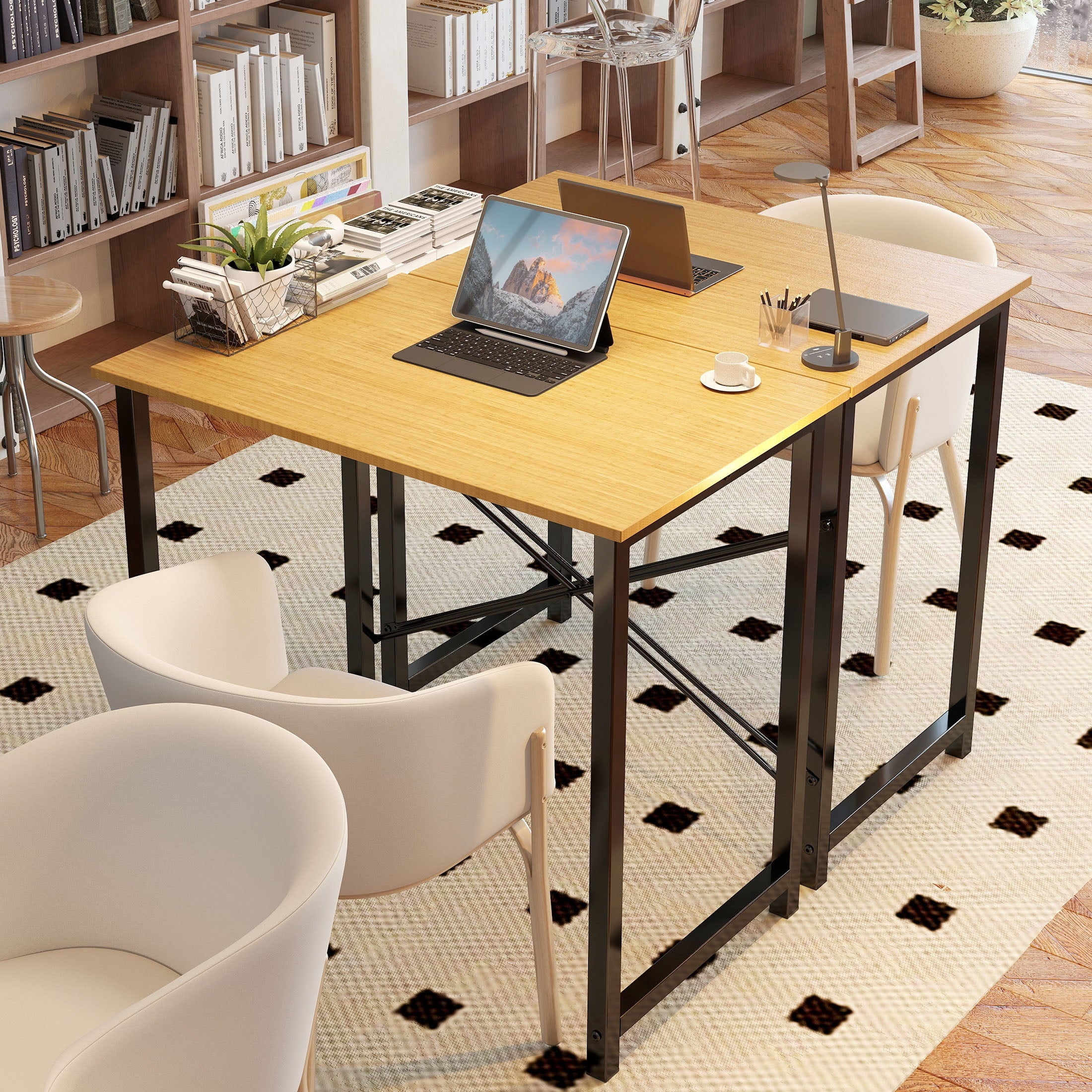 CONCETTA Computer Desk, 40 Inch with Storage Bag and Iron Hooks for Home, Office, Rustic Brown