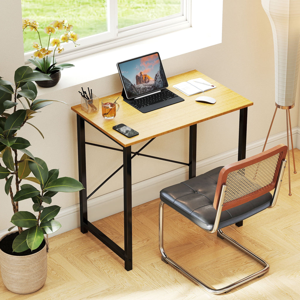 CONCETTA Computer Desk, 40 Inch with Storage Bag and Iron Hooks for Home, Office, Rustic Brown