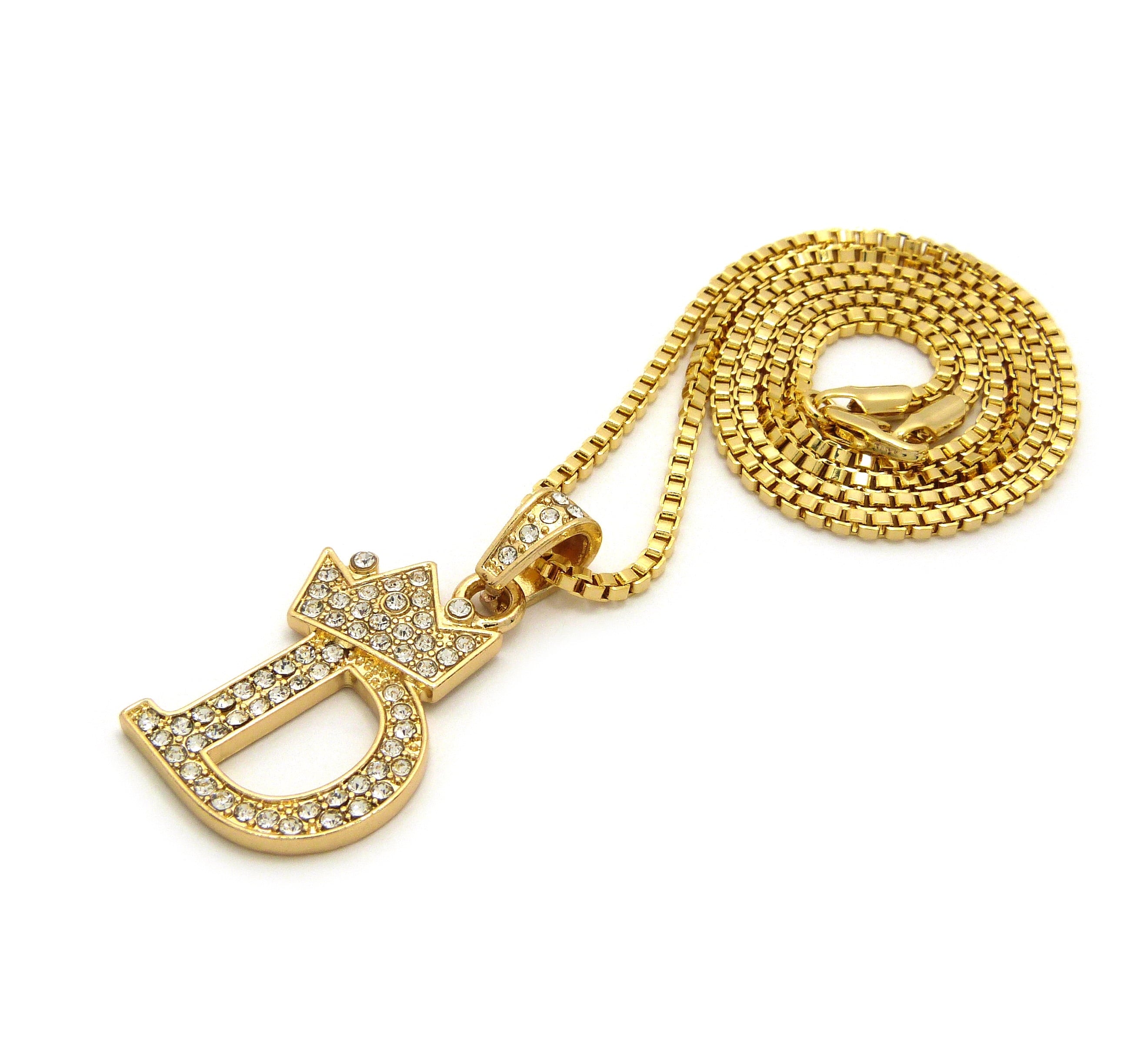 Unique Fashion 21 Stone Filled Small Initial Letter Alphabet B Pendant 2mm 24" Box Chain Necklace in Gold Tone