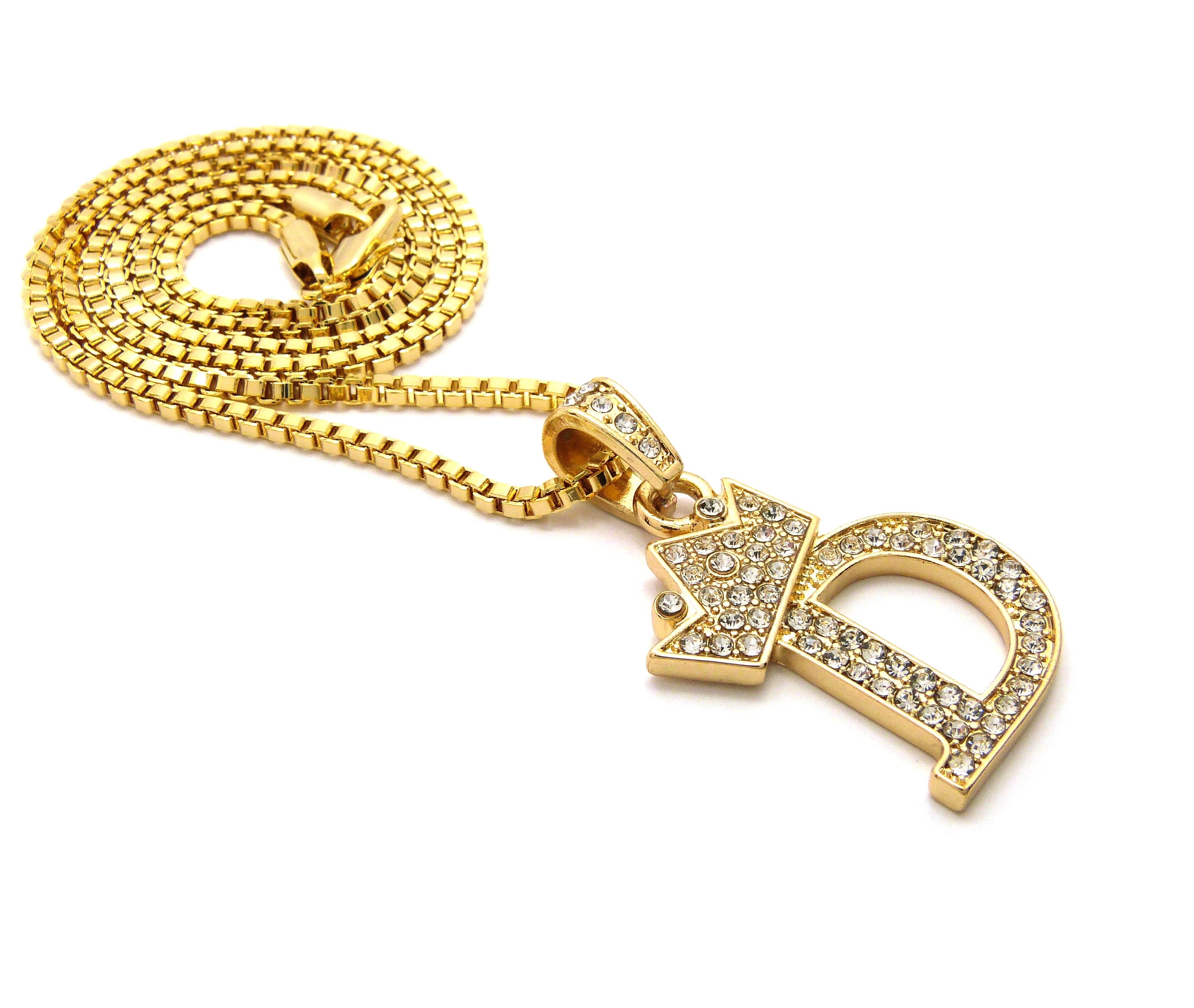 Unique Fashion 21 Stone Filled Small Initial Letter Alphabet B Pendant 2mm 24" Box Chain Necklace in Gold Tone
