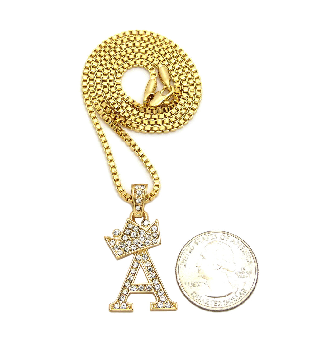Unique Fashion 21 Stone Filled Small Initial Letter Alphabet B Pendant 2mm 24" Box Chain Necklace in Gold Tone