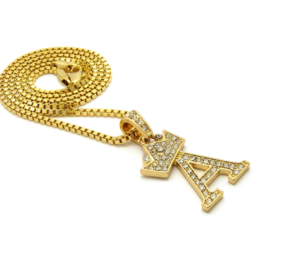 Unique Fashion 21 Stone Filled Small Initial Letter Alphabet B Pendant 2mm 24" Box Chain Necklace in Gold Tone