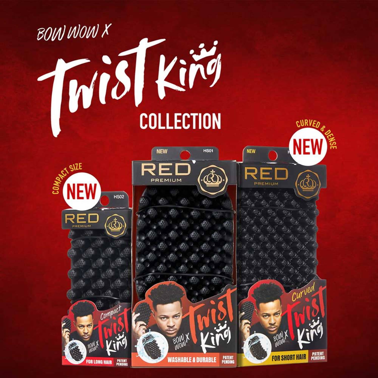 RED by Kiss Premium Bow Wow X Twist King Brush for Black Men Afro 4C Curl Hair, Durable Washable  Sponge Racket for Barbers and Daily Use, Ideal for Curly, Coiled, 4C Hair
