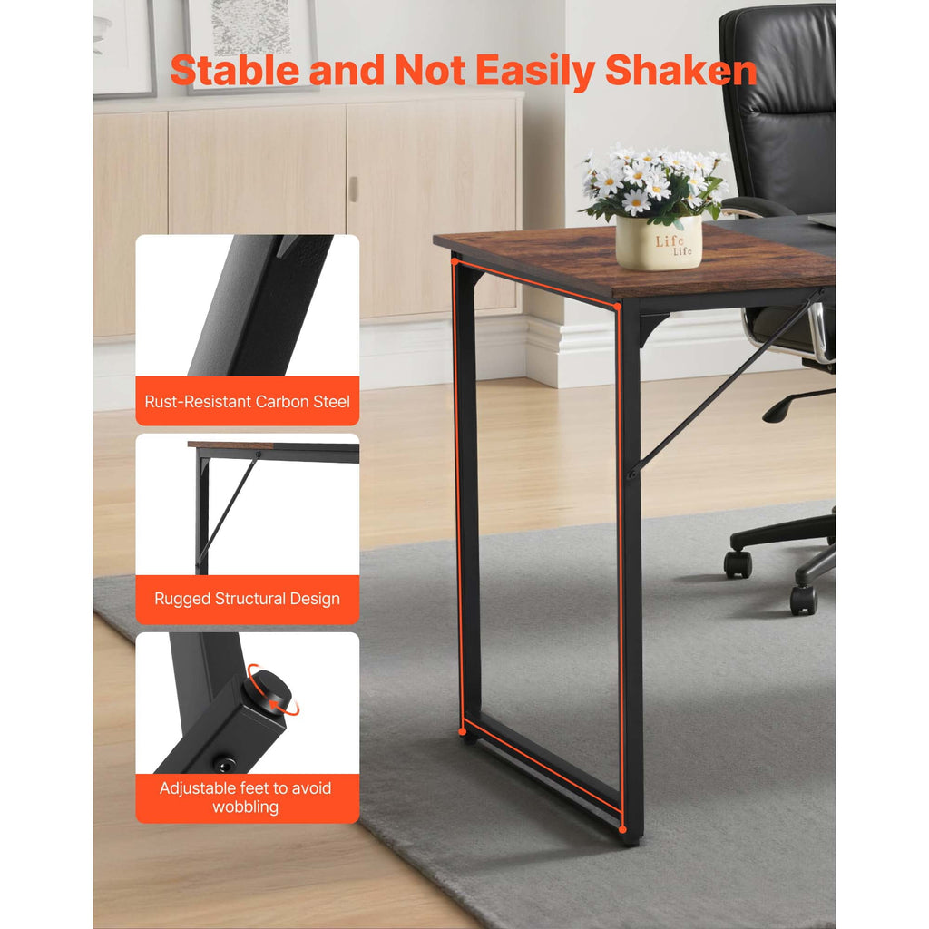 KFFKFF 63-Inch Computer Desk, Modern Office and Gaming Table for Home or Work, Writing and Study Desk with Metal Frame, Spacious Legroom, Rustic Brown and Black
