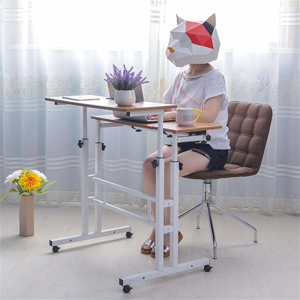 Portable Standing Desk Adjustable Height 26.4"-61", Mobile Computer Desk with Wheels, Tiltable Top &amp; CPU Stand, Rolling Laptop Table Cart for Home Office, Dark Walnut