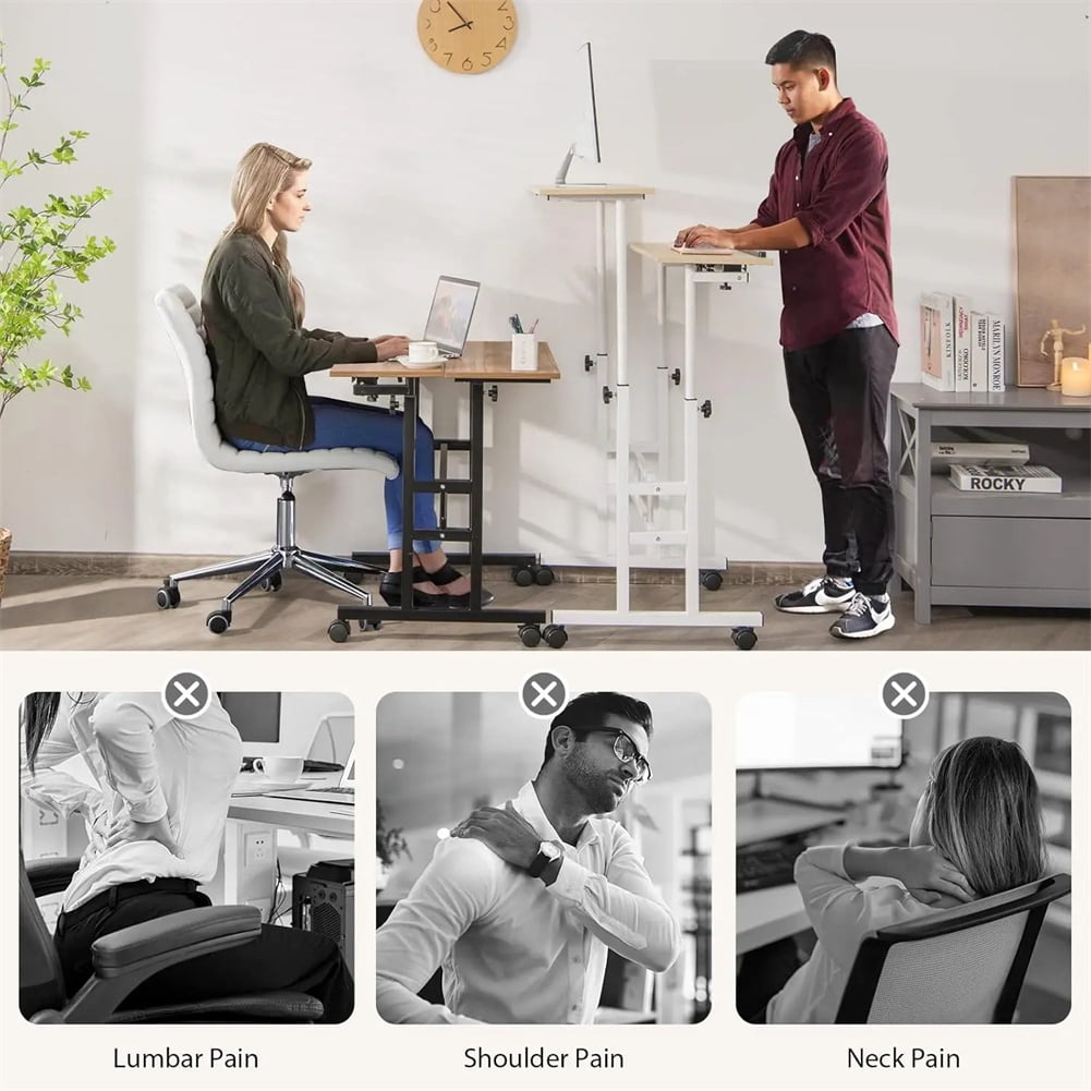 Portable Standing Desk Adjustable Height 26.4"-61", Mobile Computer Desk with Wheels, Tiltable Top &amp; CPU Stand, Rolling Laptop Table Cart for Home Office, Dark Walnut