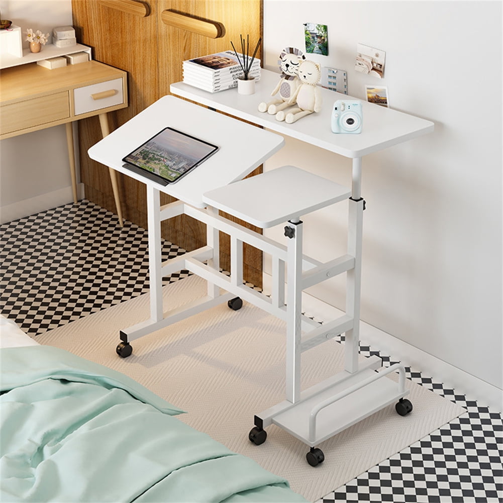 Portable Standing Desk Adjustable Height 26.4"-61", Mobile Computer Desk with Wheels, Tiltable Top &amp; CPU Stand, Rolling Laptop Table Cart for Home Office, Dark Walnut